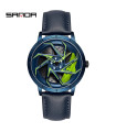 AKIMANIA.FR - [Leather Blue Green] SANDA-Montre de sport étanche en acier inoxydable pour homme, jante de voi