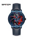 [Leather Blue Red] SANDA-Montre de sport étanche en acier inoxydable pour homme, jante de voitu