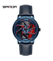 AKIMANIA.FR - [Cuero Azul Rojo] SANDA-Reloj deportivo resistente al agua de acero inoxidable para hombre, borde de coche