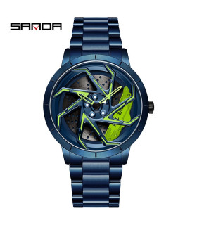 [Steel Blue Green] SANDA-Montre de sport étanche en acier inoxydable pour homme, jante de voitu