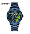 AKIMANIA.FR - [Steel Blue Green] SANDA-Montre de sport étanche en acier inoxydable pour homme, jante de voitu