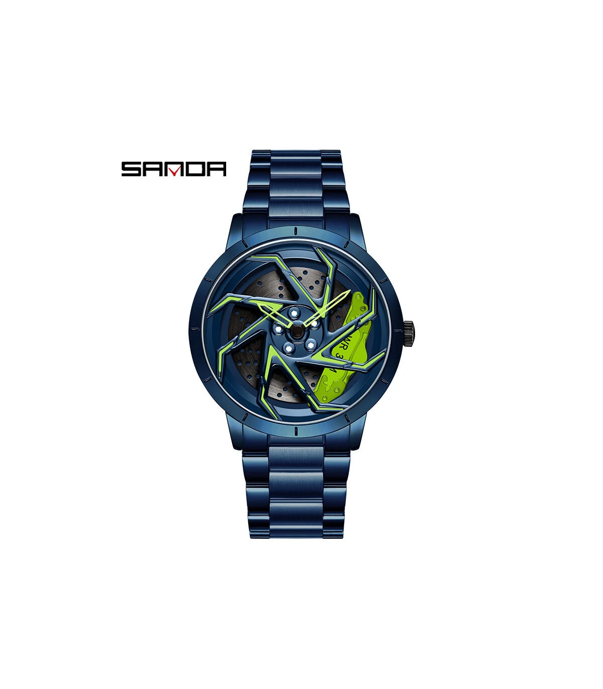[Steel Blue Green] SANDA-Montre de sport étanche en acier inoxydable pour homme, jante de voitu