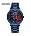 AKIMANIA.FR - [Steel Blue Red] SANDA-Montre de sport étanche en acier inoxydable pour homme, jante de voiture