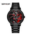 AKIMANIA.FR - [Steel Black Red] SANDA-Montre de sport étanche en acier inoxydable pour homme, jante de voitur