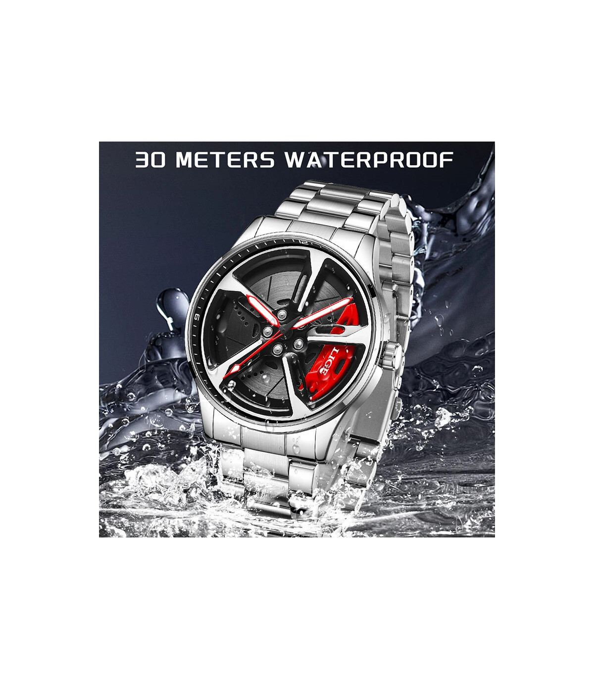 [Silver yellow] LIGE nouveau sport hommes voiture roue montres affaires étanche montre à Quartz