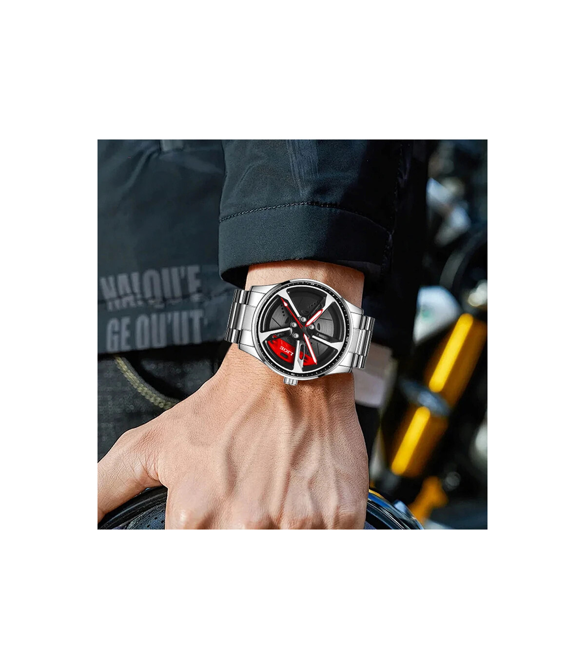 [Silver red] LIGE nouveau sport hommes voiture roue montres affaires étanche montre à Quartz po