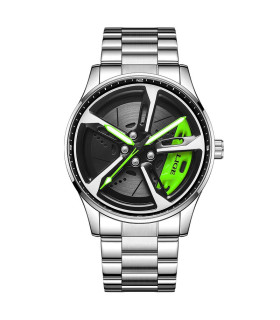 [Silver green] LIGE nouveau sport hommes voiture roue montres affaires étanche montre à Quartz 