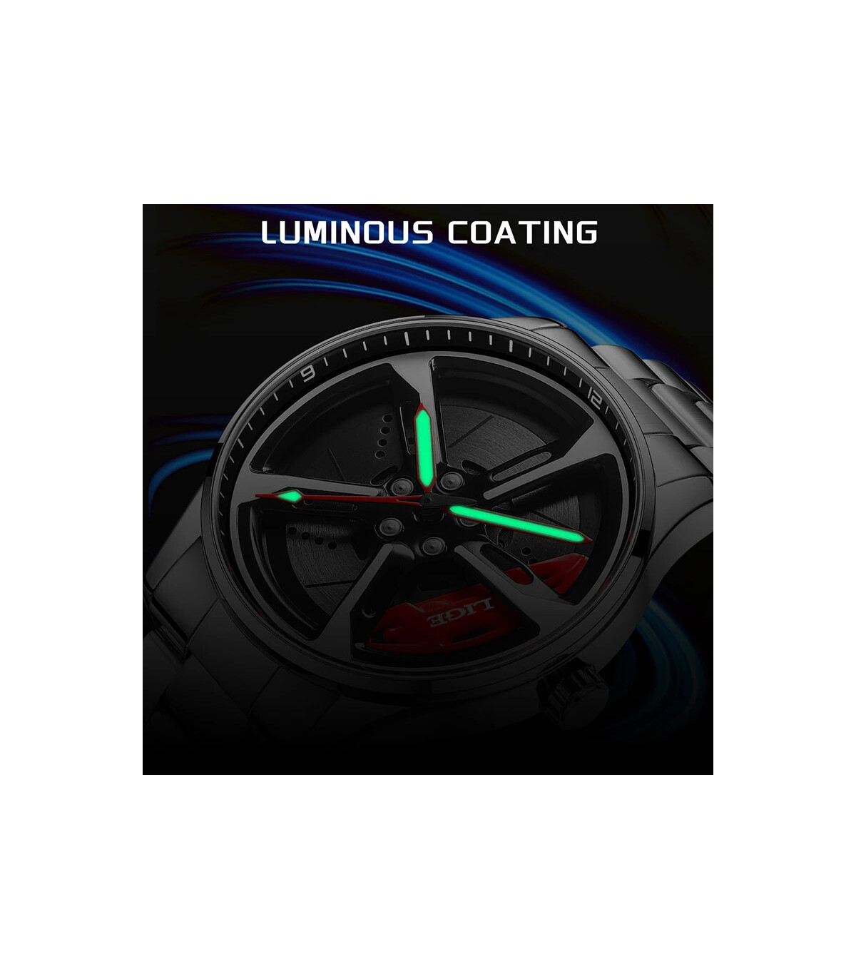 [Silver green] LIGE nouveau sport hommes voiture roue montres affaires étanche montre à Quartz 