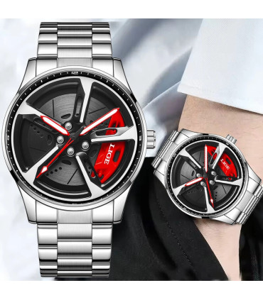 [Black yellow] LIGE nouveau sport hommes voiture roue montres affaires étanche montre à Quartz 