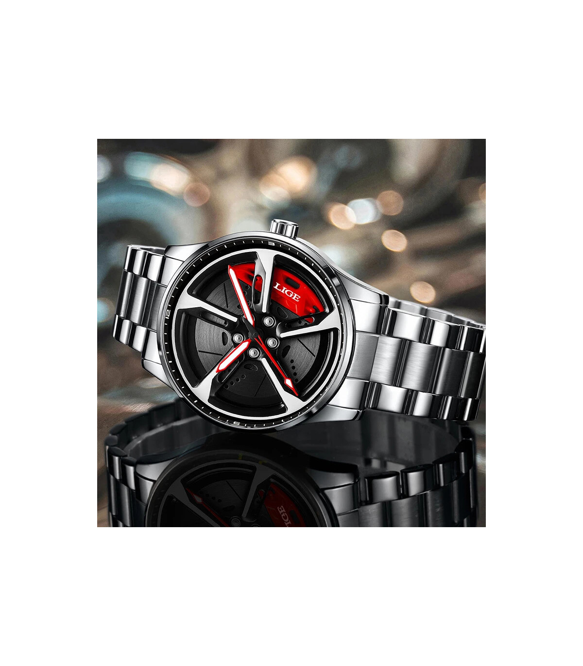 [Black yellow] LIGE nouveau sport hommes voiture roue montres affaires étanche montre à Quartz 