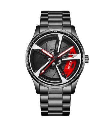 [Black red] LIGE nouveau sport hommes voiture roue montres affaires étanche montre à Quartz pou