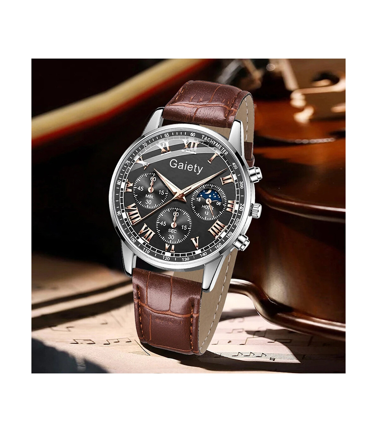 [Café] Ensemble de montres pour hommes d\'affaires, 2 pièces, tendance, rétro, polyvalent, à Qua