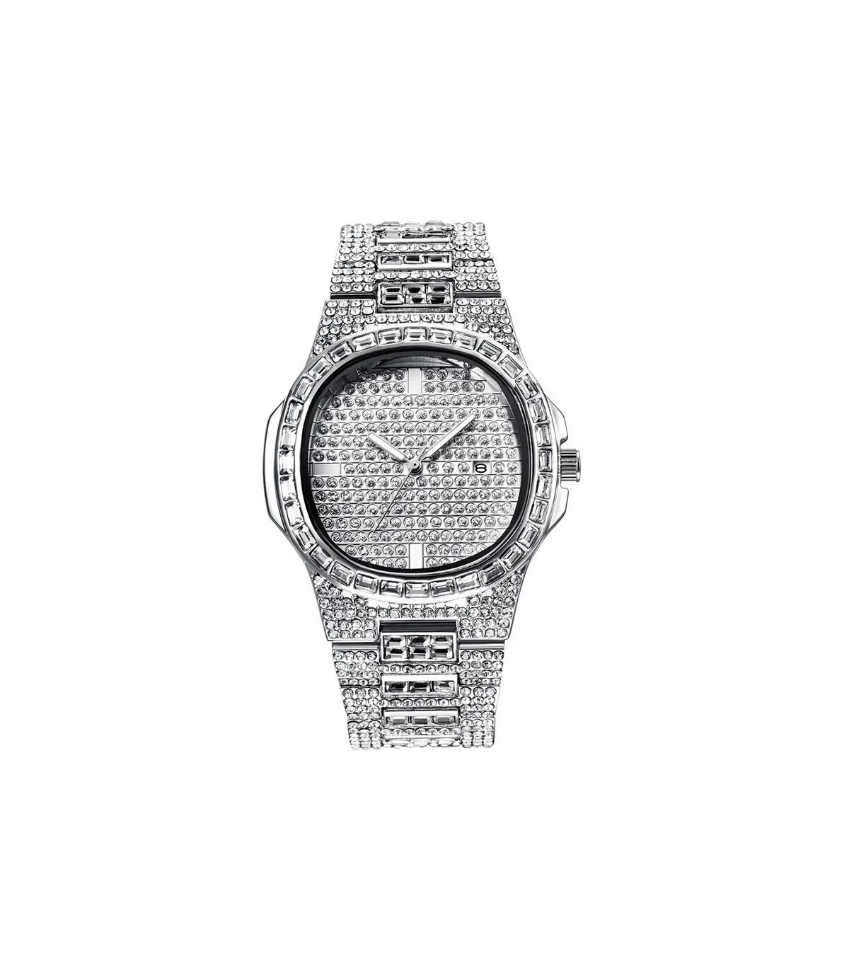 [Argent Oui] Montre de luxe vintage pour homme, bracelet en alliage, diamant, doré, date, quart