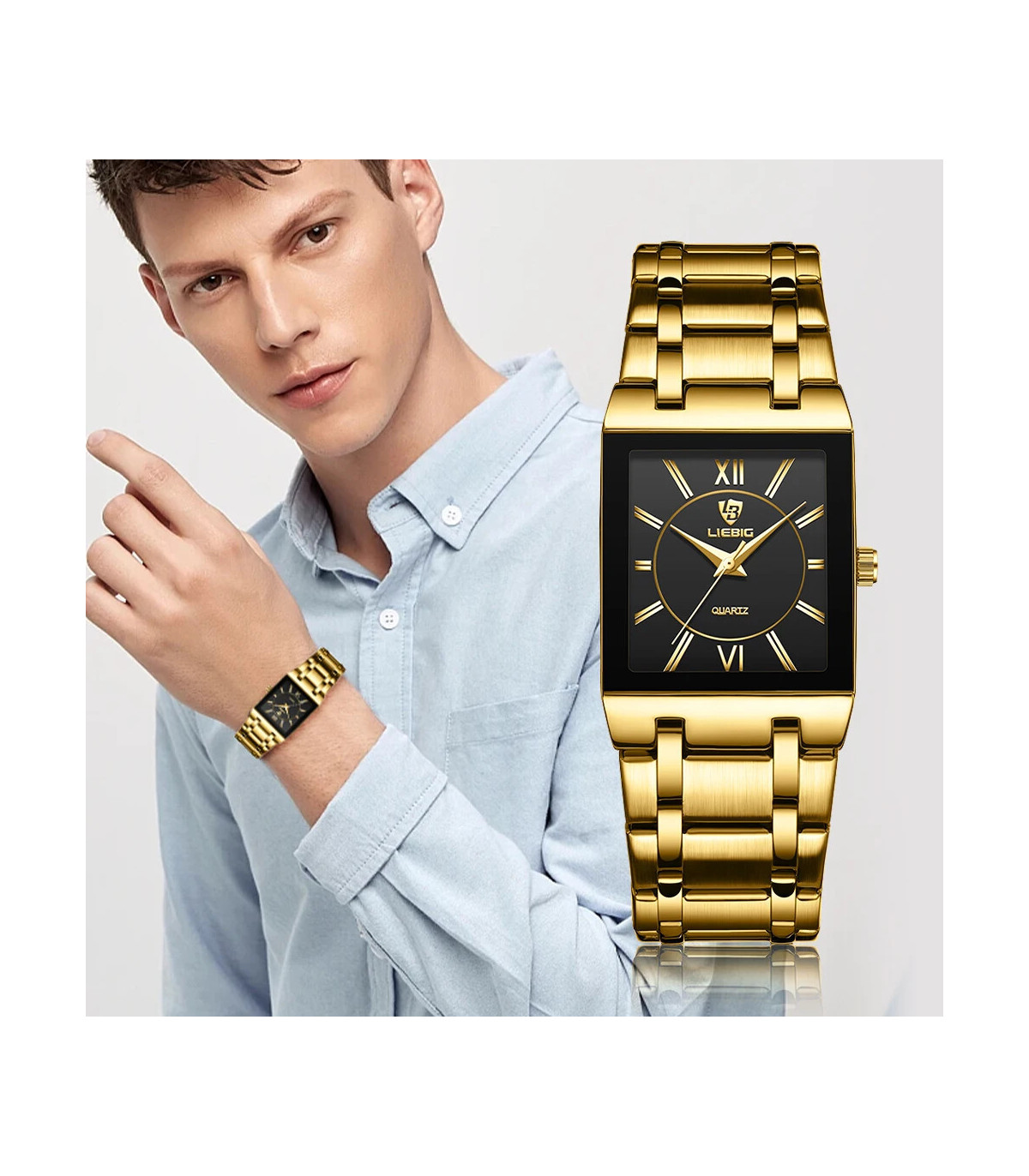 [Women Silver] LIEBIG montres à Quartz de luxe pour femmes hommes montre d\'affaires conception 