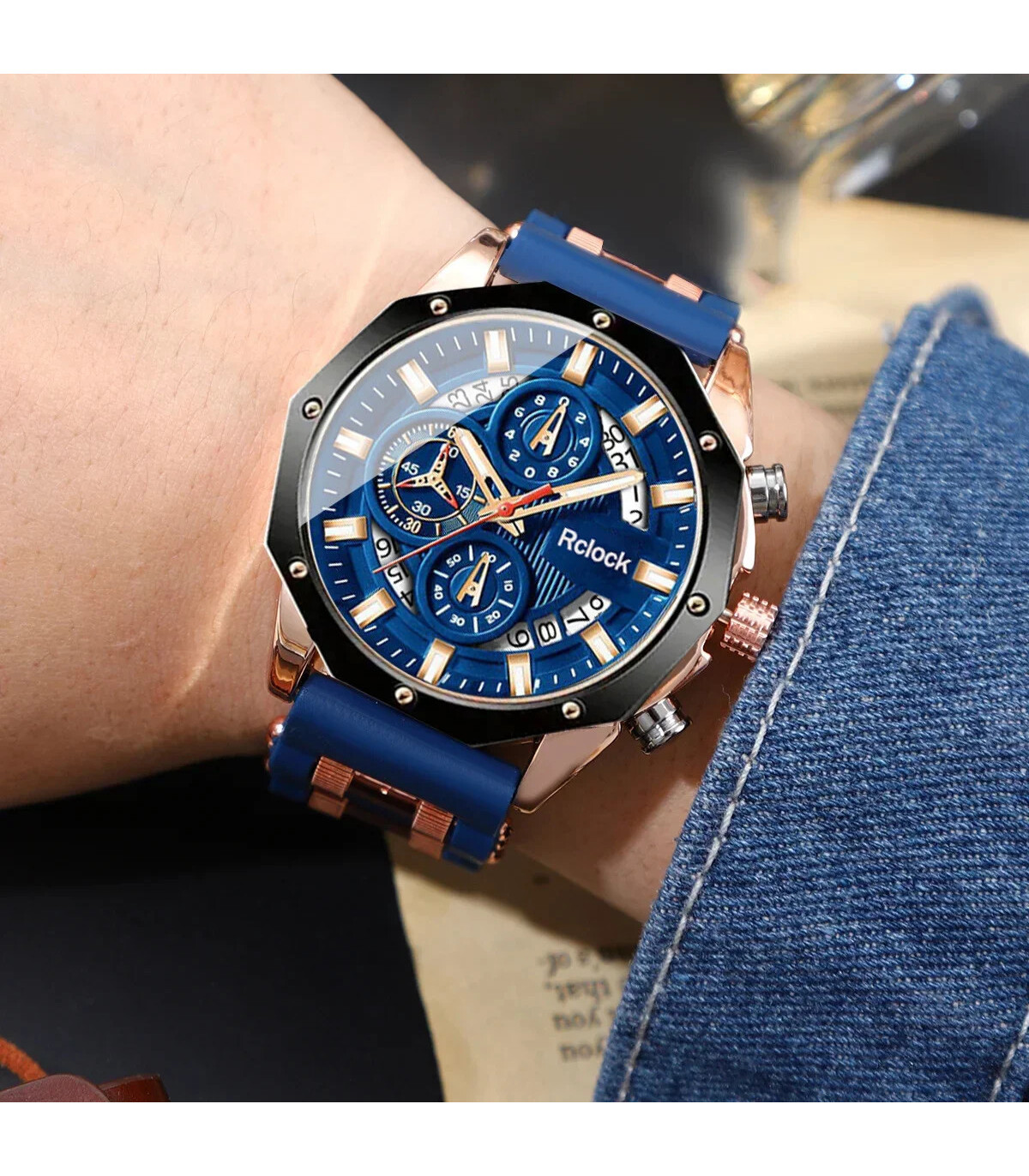[Blue black rose] [Montre à Quartz pour hommes de mode] 2 pièces montre de sport décontractée p