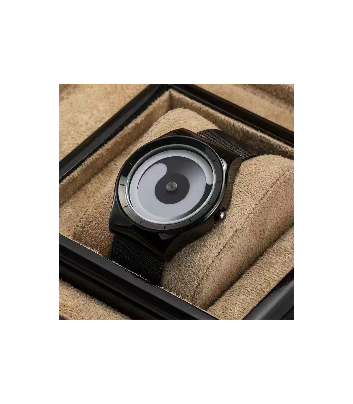 [Black white] Montre à quartz Vortex Pointless pour homme, style créatif, couple apprenant et v