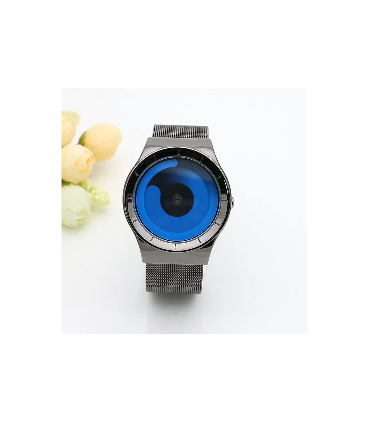 [Black white] Montre à quartz Vortex Pointless pour homme, style créatif, couple apprenant et v