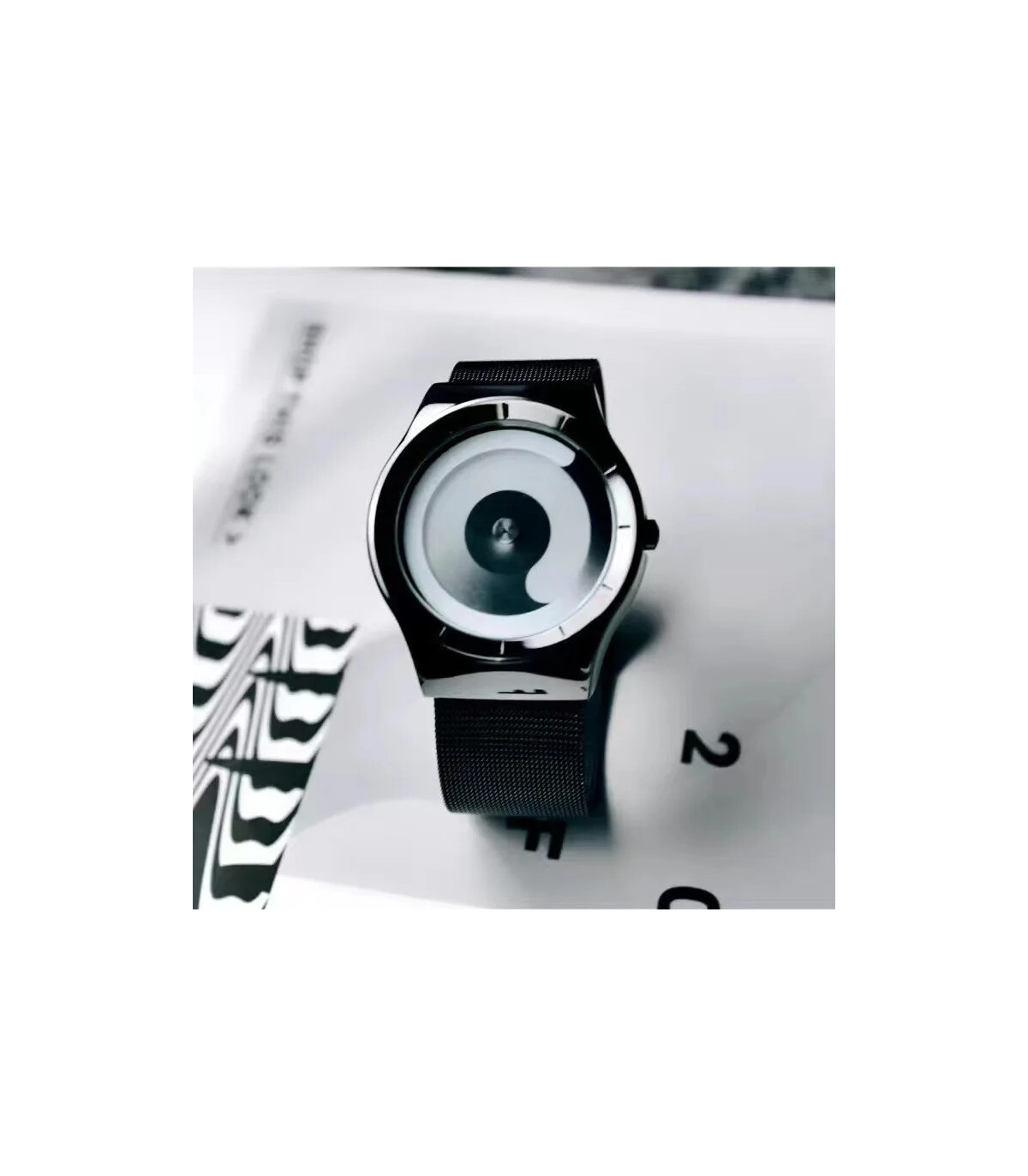 [Black blue] Montre à quartz Vortex Pointless pour homme, style créatif, couple apprenant et vi