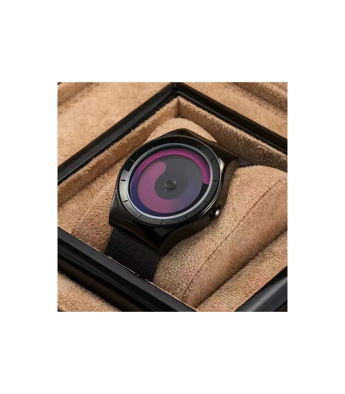 [Black red] Montre à quartz Vortex Pointless pour homme, style créatif, couple apprenant et viv