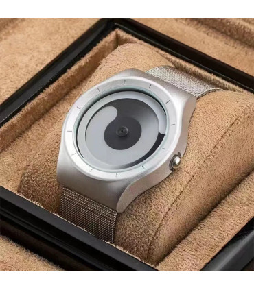 [Silver white] Montre à quartz Vortex Pointless pour homme, style créatif, couple apprenant et 