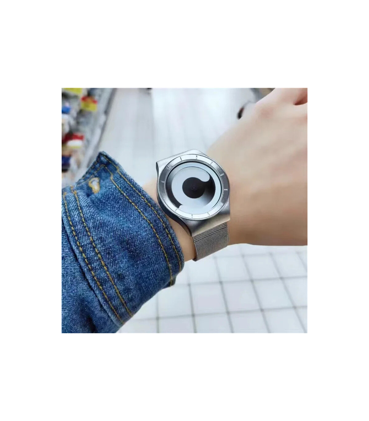 [Silver white] Montre à quartz Vortex Pointless pour homme, style créatif, couple apprenant et 