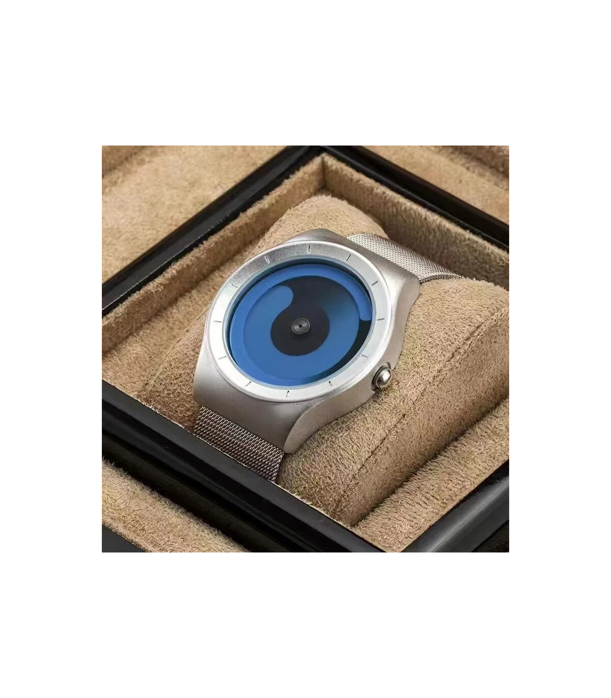 [Silver blue] Montre à quartz Vortex Pointless pour homme, style créatif, couple apprenant et v