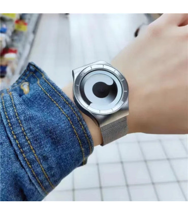 [Silver blue] Montre à quartz Vortex Pointless pour homme, style créatif, couple apprenant et v