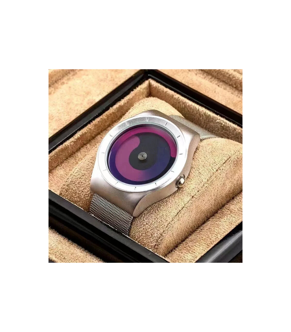 [Silver red] Montre à quartz Vortex Pointless pour homme, style créatif, couple apprenant et vi