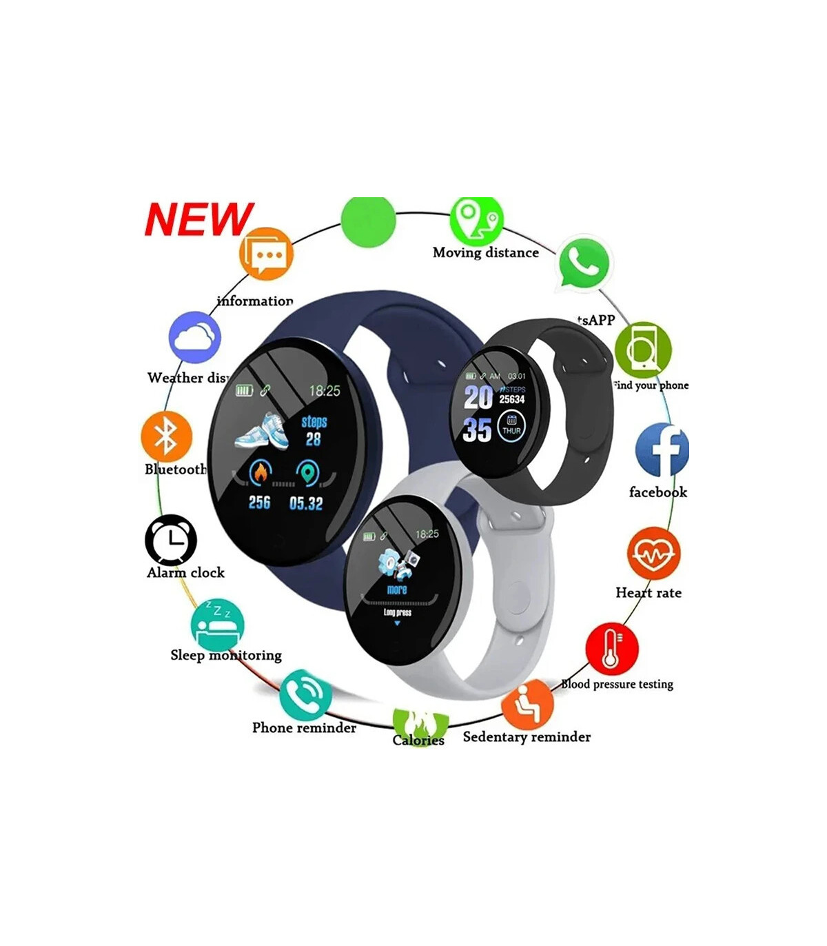 [With Original Box Blue] 2025 nouveau D18 multifonctionnel montre intelligente femmes Bluetooth
