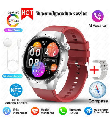 [GPS NFC Watch GT5Pro Silver red] Nouveau pour Huawei montre GT5 Pro montre intelligente HD AMO