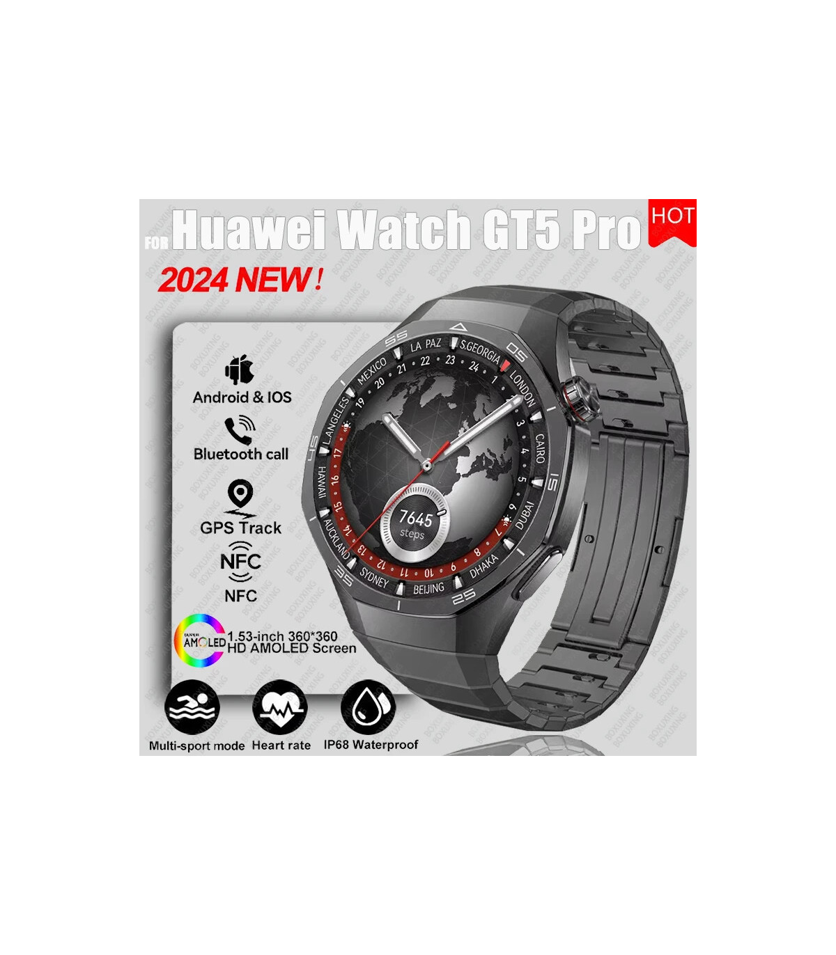 [GPS NFC Watch GT5Pro Black pink] Nouveau pour Huawei montre GT5 Pro montre intelligente HD AMO