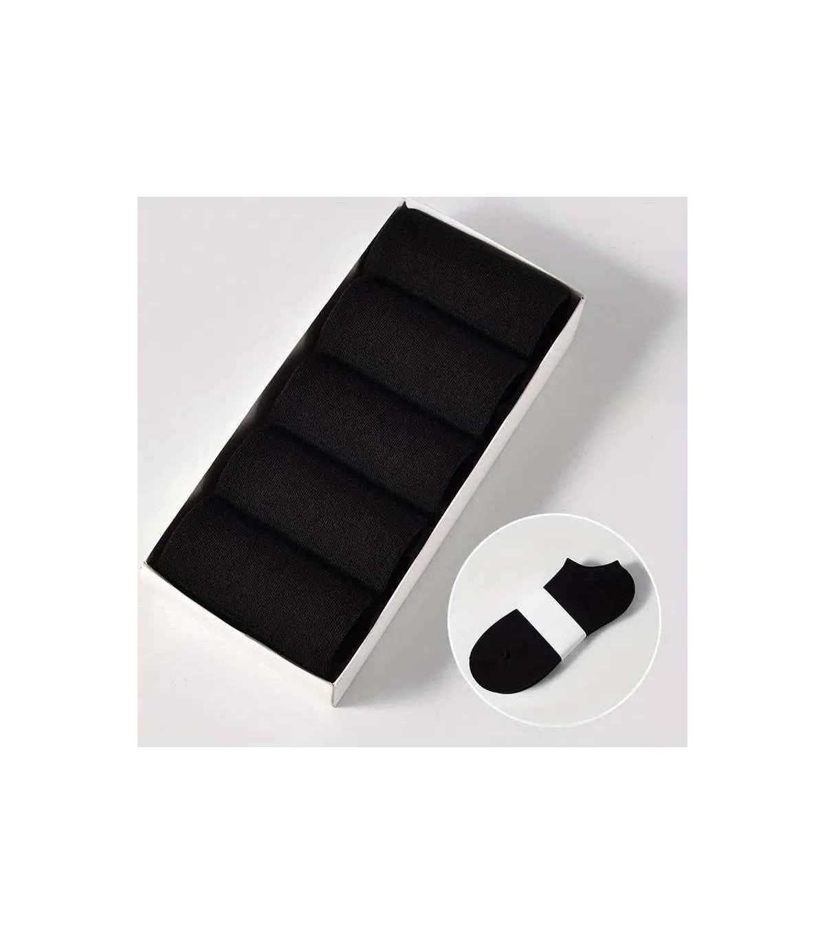 5 paires de Chaussettes-socket Noir pour homme et femme, en coton